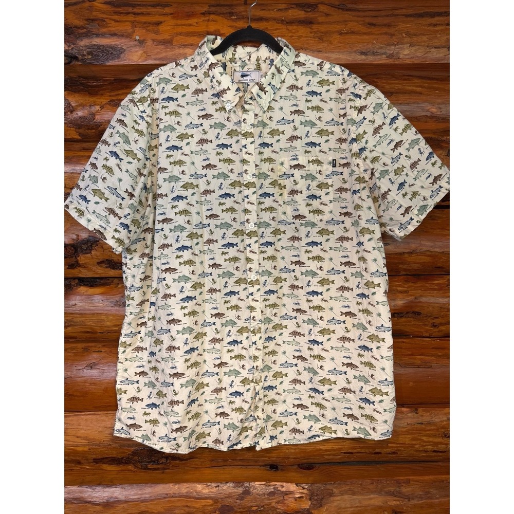 Southern Lure Fish Print Button Up Shirt Size 3XL